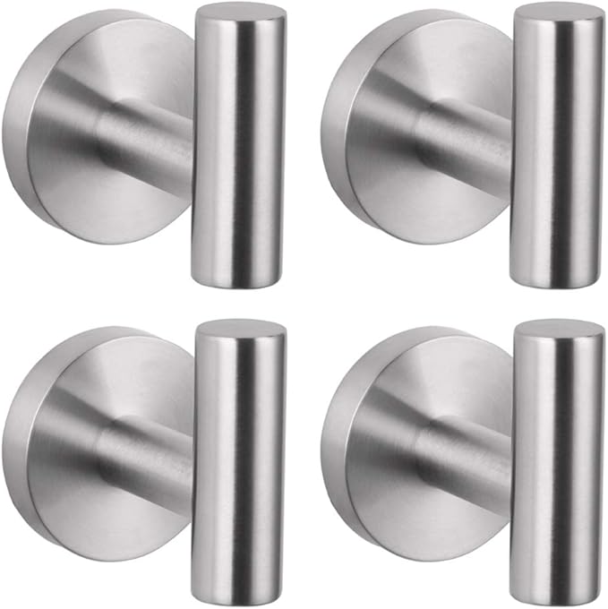 GERZWY Bath Towel Hook SUS 304 Stainless Steel Coat/Robe Clothes Hook for Bath Kitchen Modern Hotel Style Wall Mounted 4 Pack Brushed Finish AG1307B-LS
