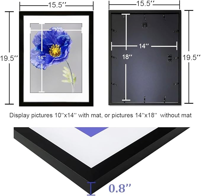 VNVNK 14x18 Frame Black, Perfect for 14x18 Inch Picture without Mat or 10x14 Inch Picture with Mat, Home Wall Decor Picture Frame-1 PCS