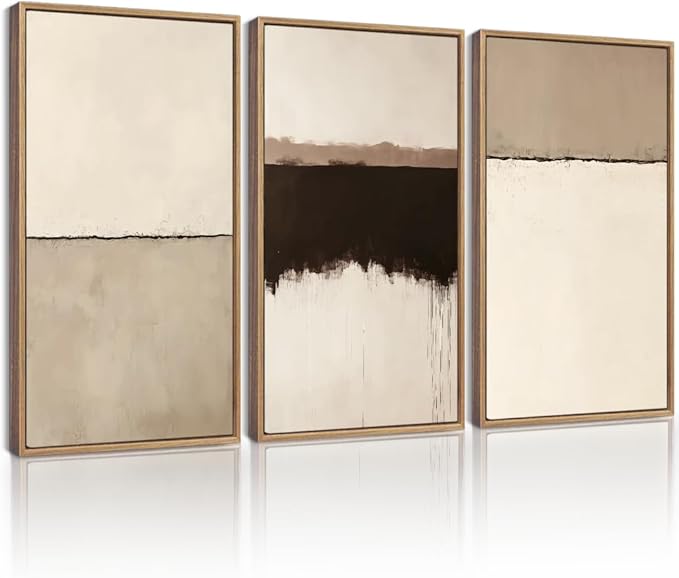 KUVIOKE Abstract Framed Wall Art Minimalist Beige Gray Pastel Watercolor Wall Decor Modern Illustration Neutral Art Painting Home Decor 16x24in (Natural Framed)