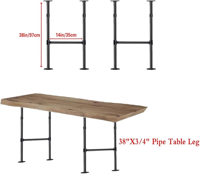 Industrial Pipe Counter Bar Height Table Leg,Metal Table Legs,Iron Base Legs Coffee Tables, Desks, Nightstand,2Pcs, 38" H × 14" W(Black)