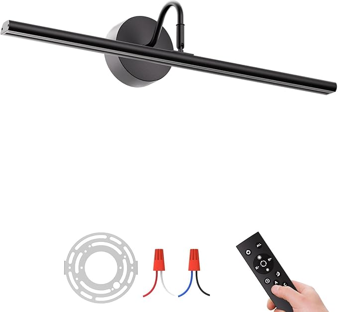 Hardwired Picture Lights for Wall 23.9" Dimmable 3CCT Frame Lights for Wall with Remote, 15W Gallery Artwork Light for Paintings Poster, 2700K-6500K Warm Nature White, 1200LM, Black