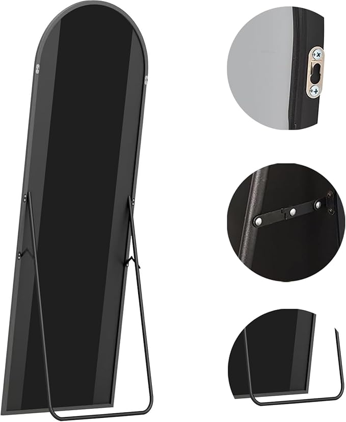 Floor Mirror, 64"x21" Black Full Length Mirror, Arched Mirrors Full Length, Freestanding Mirrors, Arch Floor Length Mirror with Thin Aluminum Frame Hanging or Leaning, Wall Mounted Mirror for Bedroom