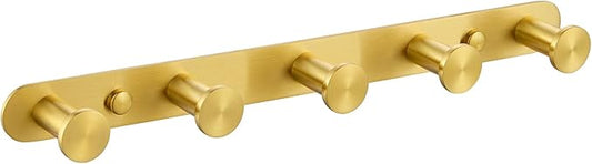 Angle Simple Towel Hook Rack Brushed Gold, SUS304 Stainless Steel Bathroom Hook Rail 5 Hooks, Utility Kitchen Towel Holder, Wall Mount