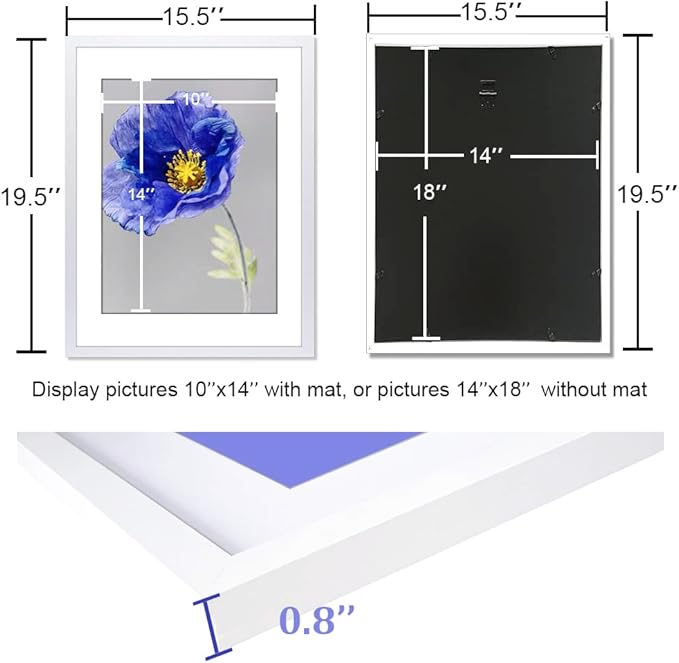 VNVNK 14x18 Frame White, Perfect for 14x18 Inch Picture without Mat or 10x14 Inch Picture with Mat, Home Wall Decor Picture Frame-1 PCS