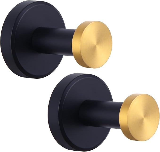 Angle Simple Hand Towel Holder Black & Gold 2 PCS, Stainless Steel Bath Towel Hook, Bathroom Robe Hanger Wall Mount