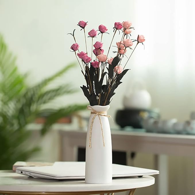 White Ceramic Vase-Flower Vase Dried Flower Vase for Modern Home Decor, Fit for Foyer Living Room Fireplace Bedroom Kitchen,Decent Gift, 8.27" H