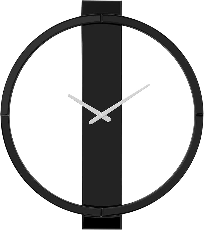 SHYFOY 23.6x26.8 Black Mirror Wall Clock, Modern Design with Beveled Edges, Battery Powered, Easy Mount