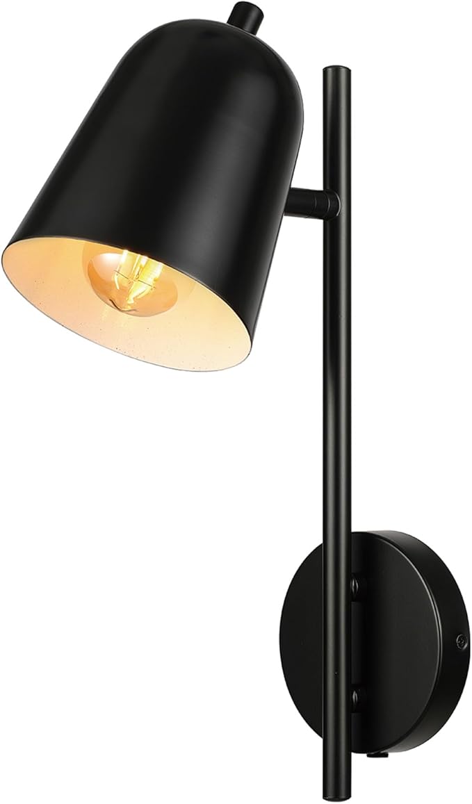 GLOBE Electric 65000049 1-Light Plug-in or Hardwire Wall Sconce, Matte Black, Pivoting Shade, Black Braided Fabric Designer Cord, Hanging Lamp, Wall Lights for Living Room, Bedroom, Den