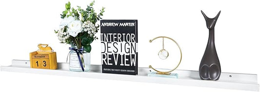 48 Inch White Long Floating Shelves Wall Mounted, Solid Oak Wood Shelf for Storage, Modern Picture Ledge Shelf for Bedroom Living Room Bathroom Kitchen, 48 * 4 * 1.5 (1 Pack)