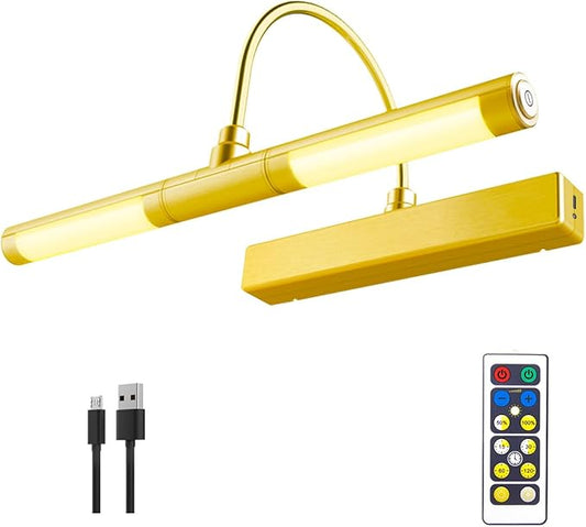 BIGMONAT Wireless Picture Light for Paintings, Dimmable Dartboard Light with Remote and Timer, Rechargeable Battery Operated Display Lamp for Wall Artwork Portrait Photo Gallery Mirror