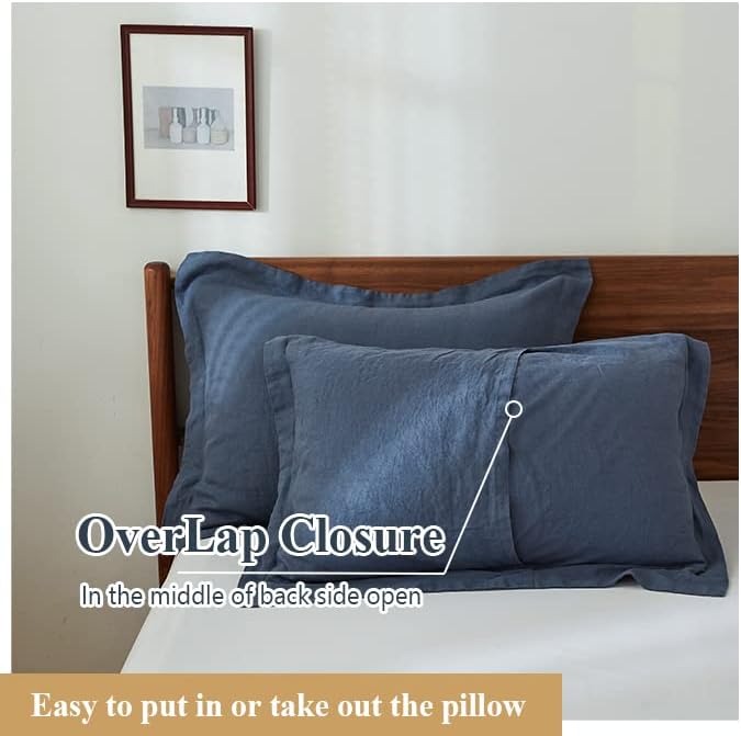 Simple&Opulence 100% Linen Pillow Case King Size Set of 2, Classic Blue Pillow Covers with Overlap Closure, Luxury Breathable Pillowcases Protectors Suitable for All-Season (20" X 36", Classic Blue)