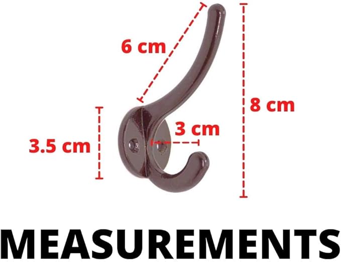 Multipurpose Hooks, Used to Hang Clothes, Bags, Coats, Curtain Hold Backs, Keys, Brown Colour, Material - Aluminium, Screws and Wallplugs Included, Pack of 10 Pieces
