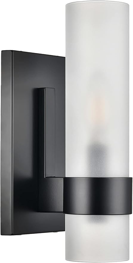 Linea di Liara Teramo Farmhouse Matte Black Modern Bathroom Wall Lights for Hallway and Bedroom Wall Sconce Lighting Fixture - Frosted Glass Shade