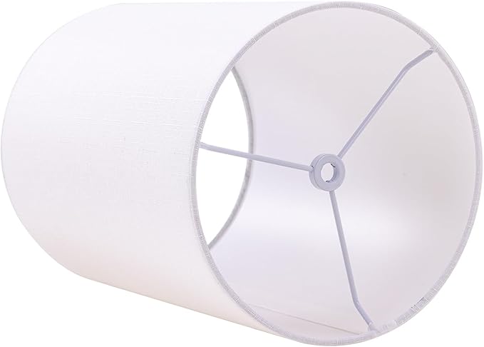 Wellmet White 6"x 6"x10" Lampshade, No Assembly Required, Classic Modern Lamp Shade for Table Lamp, Bedside Lamp, Floor Lamp, Fabric Drum Lampshade, Spider Fitter