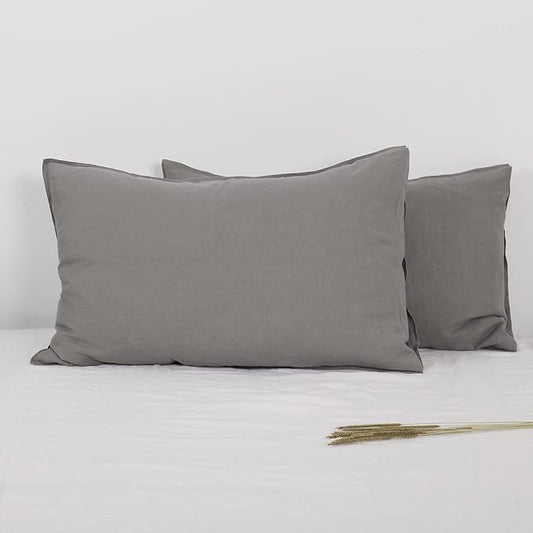 Simple&Opulence 100% Linen Pillowcases Basic Style Solid Color Set of 2, Queen Size Stone Washed Flax Pillow Cover Envelope Closure (20''x30'', Ultimate Grey)