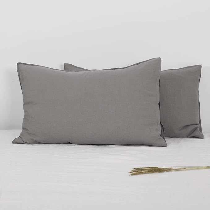 Simple&Opulence 100% Linen Pillowcases Basic Style Solid Color Set of 2, King Size Stone Washed Flax Pillow Cover Envelope Closure (20''x40'', Ultimate Grey)