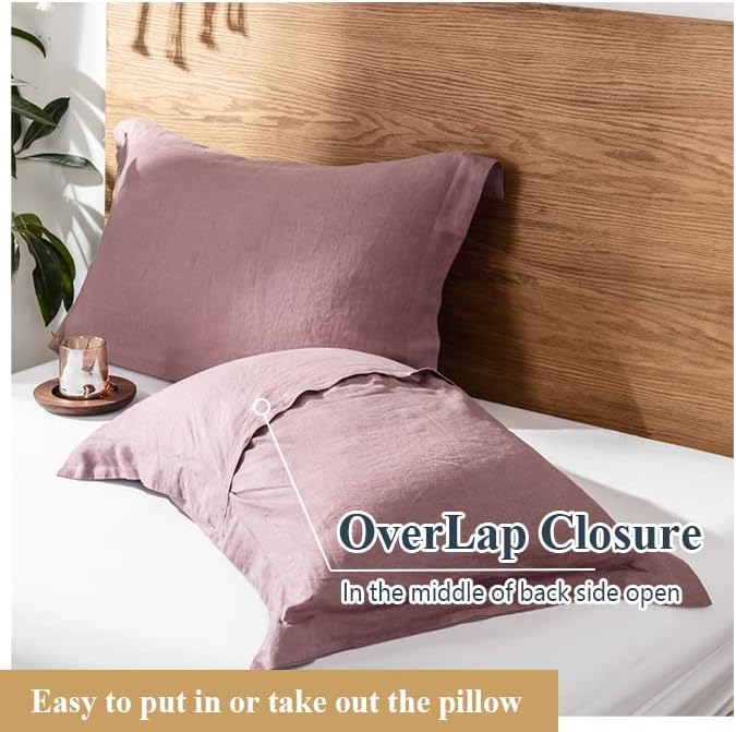 Simple&Opulence 100% Linen Pillow Case Queen Size Set of 2, Purple Pillow Covers with Overlap Closure, Luxury Breathable Pillowcases Protectors Suitable for All-Season (20" X 26", Purple)