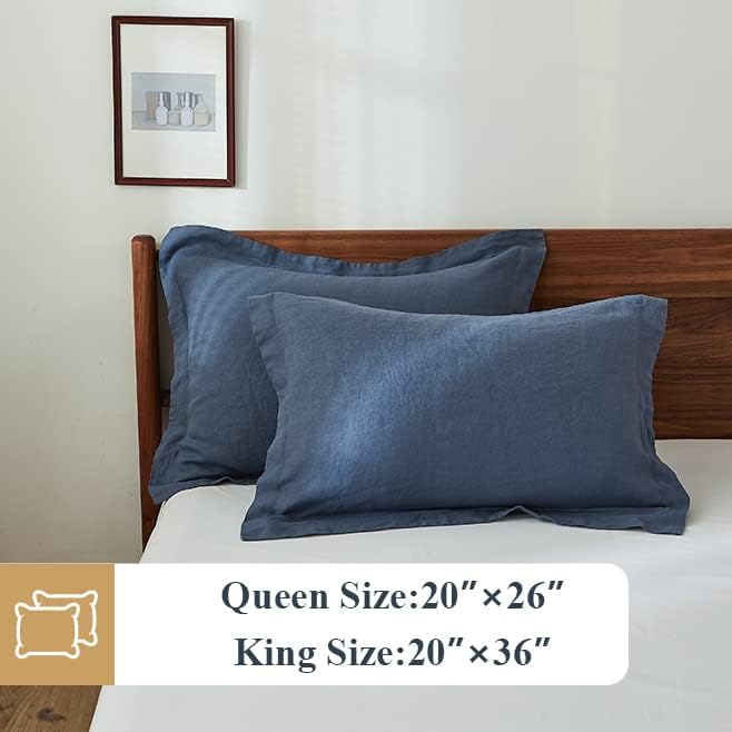 Simple&Opulence 100% Linen Pillow Case King Size Set of 2, Classic Blue Pillow Covers with Overlap Closure, Luxury Breathable Pillowcases Protectors Suitable for All-Season (20" X 36", Classic Blue)