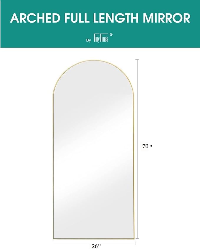 TinyTimes 70''x26'' Full Length Mirror, Large Arched Floor Mirror with Stand, Oversized Wall Mirror, Full Body Mirrors Standing Leaning for Living Room, Bedroom (Gold)