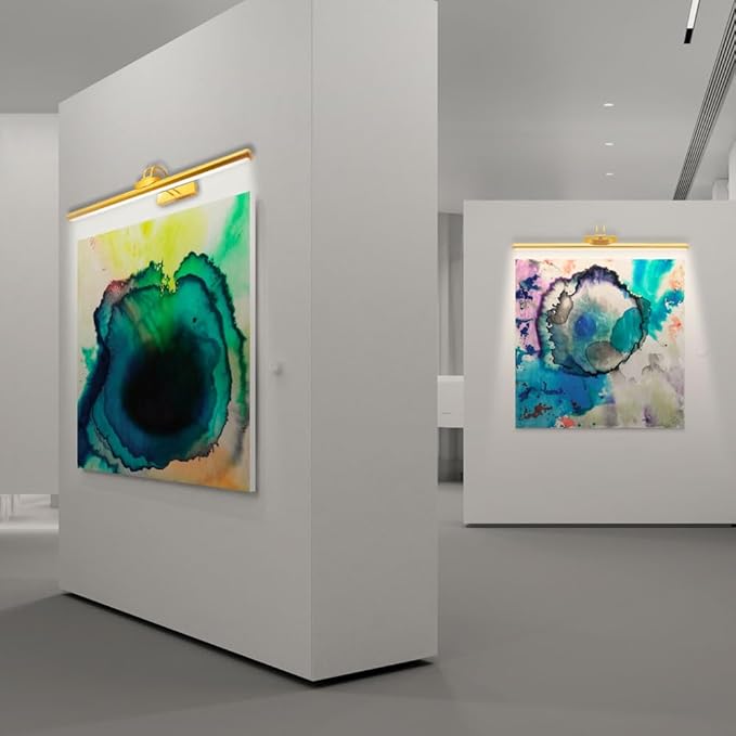 26" Wireless Picture Lights, Rechargeable Battery Art Display Light with Remote Control, Dimmable/Timer Off Dartboard Light, 3 Lighting Modes Full Metal Painting Display Lights (Gold-2 Pack)