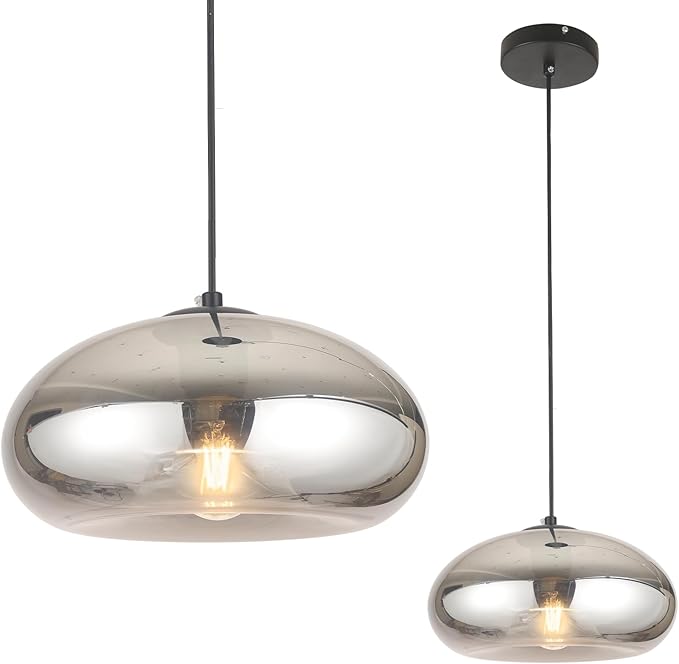 Glass Pendant Lights Kitchen Island Lighting Globe Pendant Light Fixtures IIndustrial Vintage Pendant Lighting for Kitchen Island Bedroom Living Dining Room Light Fixture(Silver Gray)