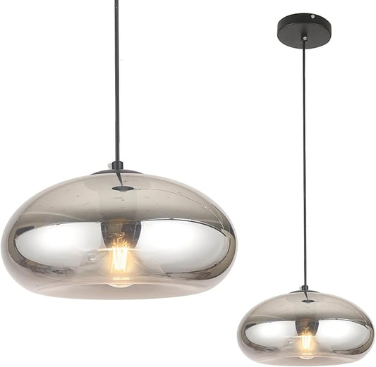 Glass Pendant Lights Kitchen Island Lighting Globe Pendant Light Fixtures IIndustrial Vintage Pendant Lighting for Kitchen Island Bedroom Living Dining Room Light Fixture(Silver Gray)