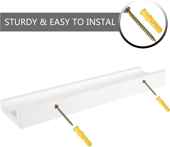 16 Inch Floating Shelves Wall Mounted, Solid Wood Wall Shelves for Decor and Storage, Picture Ledge Shelf for Bedroom/Bathroom/Living Room/Kitchen/Laundry Room, White Color,16*4*1.5, 1 Pack