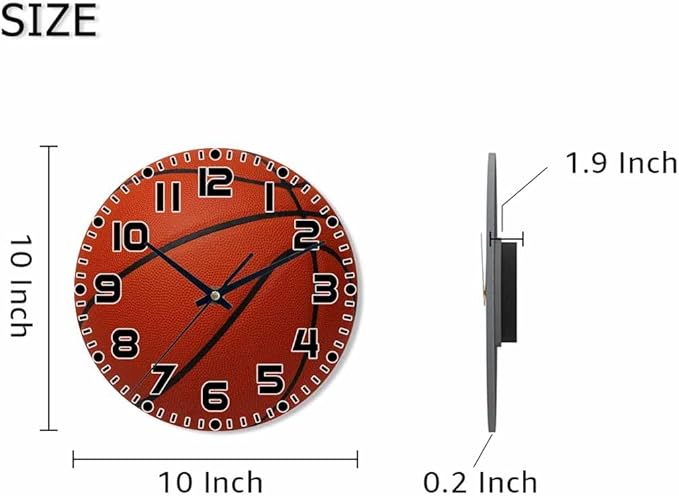 Basketball Wall Clock Brown Basketball Battery Powered Wall Clock Silent Non Ticking 10 Inch for Living Room, Kitchen, Home,Bathroom, Bedroom