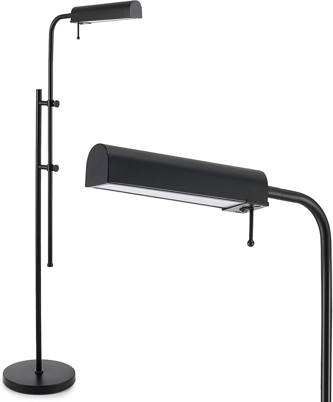 VONLUCE LED Floor Lamp, 62.5" Industrial Floor Lamp for Living Room with Adjustable Height Swing Arm Head 3 Color Temperatures, Metal Standing Pole Lamp for Bedroom Reading, Black