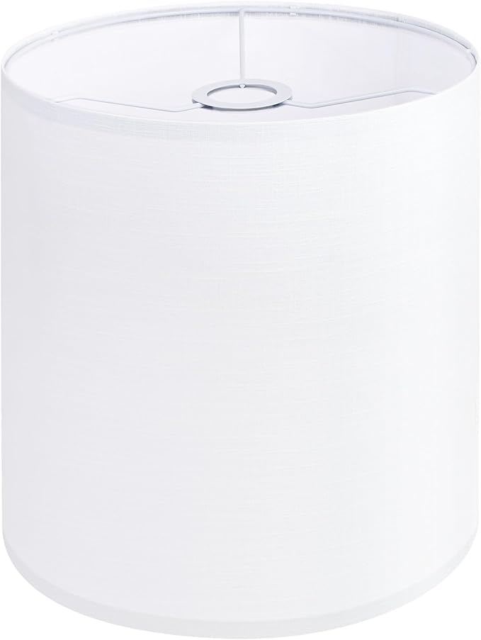 White Linen Tall Drum Lampshade, 11" Top x 11" Bottom x 12" High Lamp Shade, Lamp Shade Replacement for Table and Floor Lamps, Pendant Light，Handcrafted Lampshade，Easy Assembly