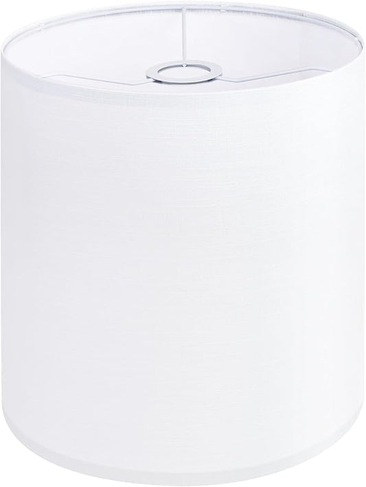 White Linen Tall Drum Lampshade, 11" Top x 11" Bottom x 12" High Lamp Shade, Lamp Shade Replacement for Table and Floor Lamps, Pendant Light，Handcrafted Lampshade，Easy Assembly