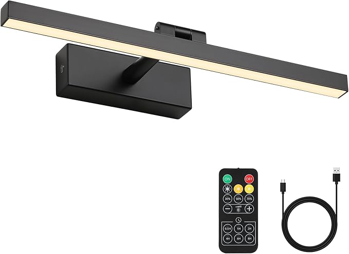 Joosenhouse Wireless Picture Light Battery Operated Gallery Light with Remote Control Rechargeable Wall Lights Black 15.35" Dimmable and Timed Off Wall Sconce Light