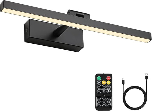 Joosenhouse Wireless Picture Light Battery Operated Gallery Light with Remote Control Rechargeable Wall Lights Black 15.35" Dimmable and Timed Off Wall Sconce Light