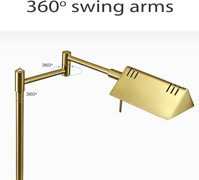 O'Bright LED Pharmacy Table Lamp, Full Range Dimming, 12W LED, 360 Degree Swing Arms, Desk, Reading, Craft, Work Lamp, ETL Tested, Antique Brass (Gold)