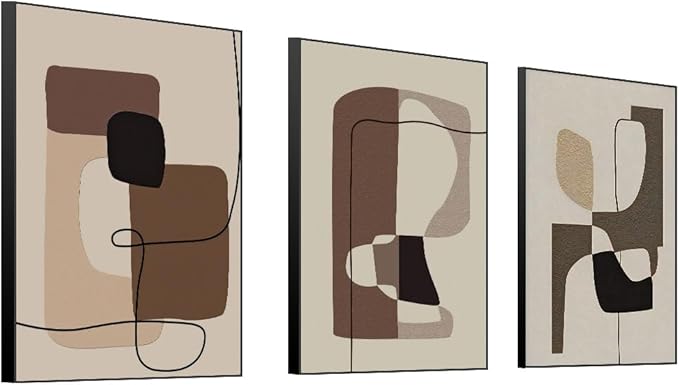 FCHUI Modern Aesthetic Decor 16" x 24" Framed Wall Art,Neutral Black, White And Gray Abstract Lines Color Block Canvas Posters & Prints, Home Wall Decor Living Room Bedroom Bathroom