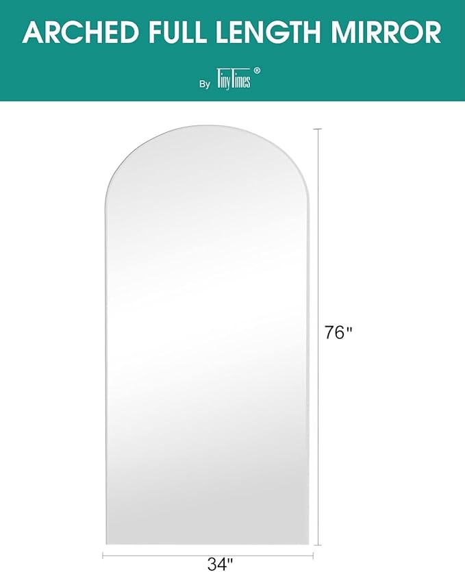 TinyTimes Full Length Mirror, 76''x34'' Full Floor Mirror with Stand, White Arched Wall Mirror with Aluminum Frame, Large Body Mirrors for Bedroom Living Room