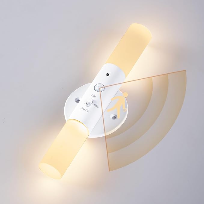 LED Motion Sensor Lights Battery Operated Wall Sconces Rechargeable Wireless Picture Art Light Magnetic 360° Rotation Corner Lamps for Gallery Stairway Vanity Living Room Bedroom(1pc)