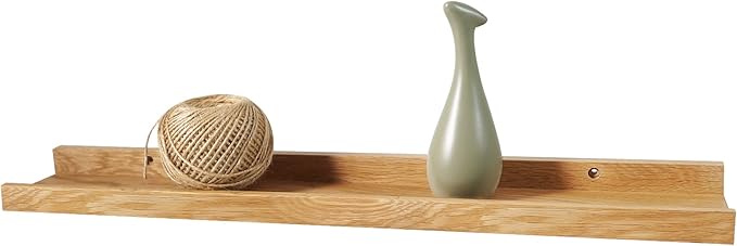 24 Inch Floating Shelves Wall Mounted, Rustic Wall Shelves for Decor and Storage, Natural Solid Oak Wood Shelf, Picture Ledge for Bedroom/Bathroom/Living Room/Kitchen, Natural Color, 24*4*1.5 (1 Pack)