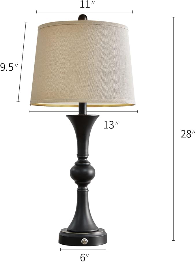 Oneach 28" Table Lamps for Living Room Set of 2, Bedside Lamps with 3 Way Dimmable Touch Lamps for Nightstand Bedroom Farmhouse Lamp End Table Lamp with USB Charging Port