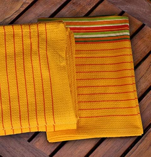 Urban Villa Kitchen Towels Waffle Stripes Dish Towels for Kitchen Mustard Color Set of 6 Kitchen Towels Highly Absorbent 100% Cotton Over Sized 20X30 in with Mitered Corners Kitchen Hand Tea Towels