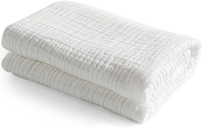Carriediosa 100% Cotton Muslin Throw Blanket 108" X 90" King Size，4-Layers Summer Gauze Throws for Bed Couch，Soft Lightweight Breathable Linen Blankets Bedspread for Adults All Season，White