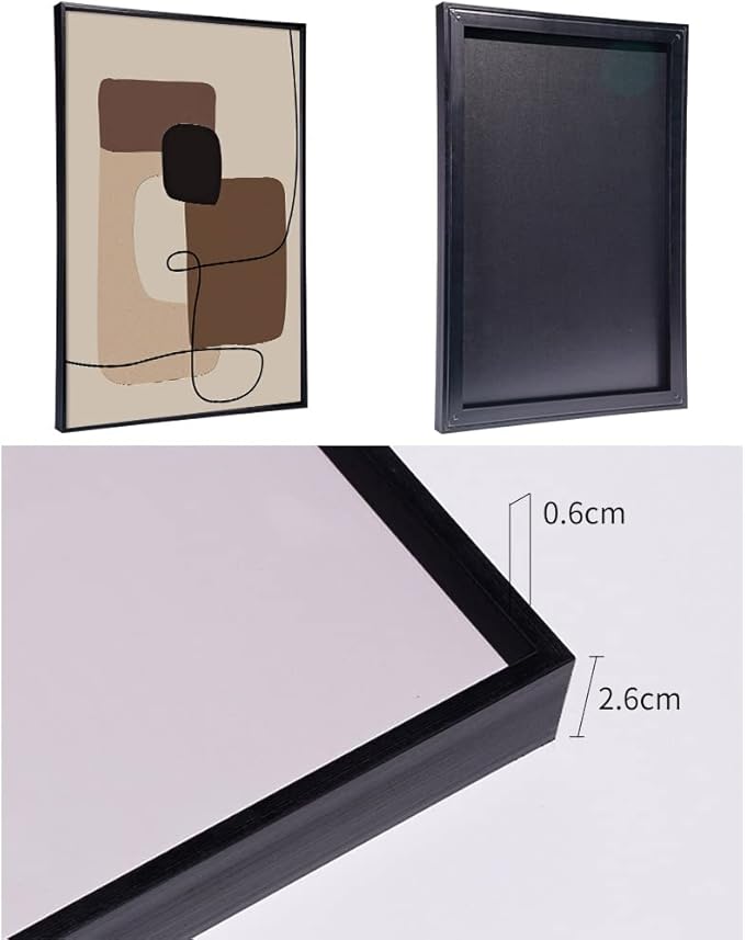 FCHUI Modern Aesthetic Decor 24" x 32" Framed Wall Art,Neutral Black, White And Gray Abstract Lines Color Block Canvas Posters & Prints, Home Wall Decor Natural Living Room Bedroom Bathroom