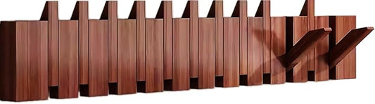 Wall Mounted Piano Key Hanger | Flip Style Hook | Entrance Wall Art Hook, Made of Oak Wood (3 Times Painted, 4 Times Polished) (Walnut, 12Hooks)