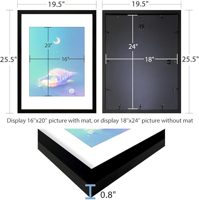 VNVNK 18x24 Frame Black Picture Frame-1 PCS, Perfect for 18x24 Inch Picture without Mat or 16x20 Inch Picture with Mat, Home Wall Decor Picture Frame