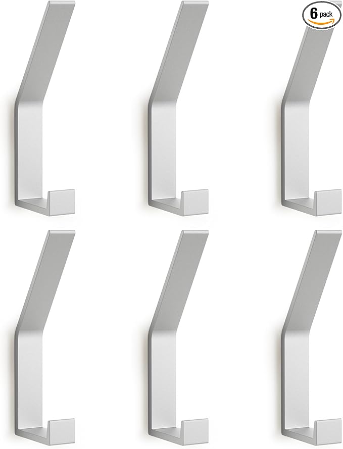 Coat Rack Hooks Wall Mounted, White 6Packs, Bath Towel Rope Hooks for Kitchen, Door, Cabinet, Bathroom, Foyers, Hallways, and Bedrooms