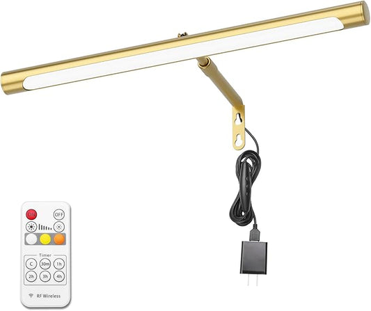 Picture Lights for Paintings Plug in, 16" Adjustable LED Gold Picture Light Art Light, Remote Control Gallery Painting Wall Light for Picture Display Dartboard Art Work (Gold)
