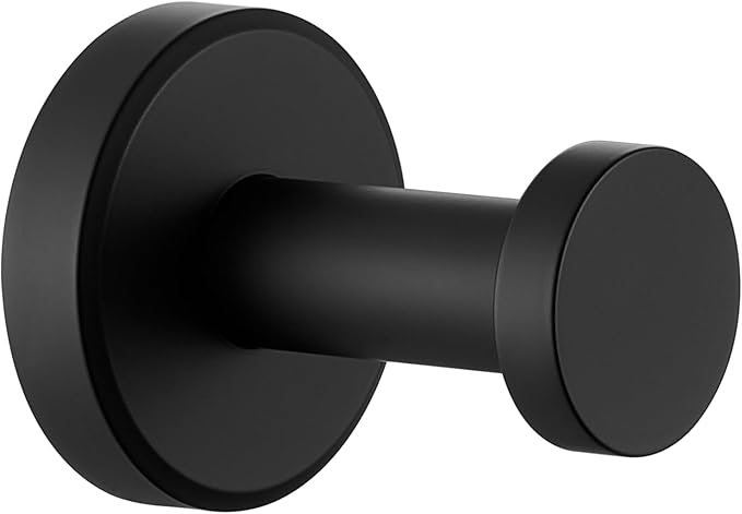 Angle Simple Towel Hook Matte Black, Stainless Steel Bathroom Hand Towel Holder, Compact Round Robe Hook Wall Mount