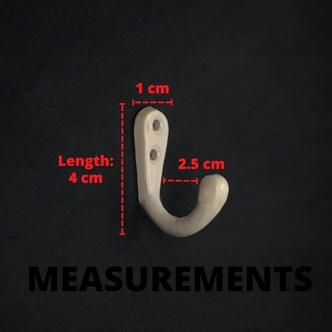 Multipurpose Hooks, Used to Hang Clothes, Bags, Coats, Curtain Hold Backs, Keys, Colour - Ivory, Material - Aluminium, Screws and Wallplugs Included, Pack of 2 Pieces