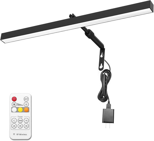 Plug in Picture Lights for Wall, 16 inch Dimmable LED Art Light with Remote, 3 Colour Temperature Gallery Painting Wall Light for Picture Display Dartboard Art Work (Black)