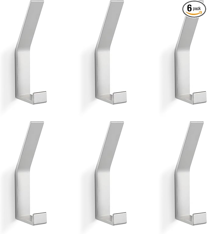 Coat Rack Hooks Wall Mounted, Silver 6Packs, Bath Towel Rope Hooks for Kitchen, Door, Cabinet, Bathroom, Foyers, Hallways, and Bedrooms